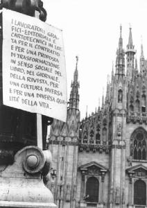 Sciopero dei lavoratori grafici, editoriali e cartotecnici per il contratto - Piazza del Duomo - Manifesto