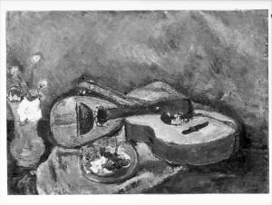 Riproduzione di opera d'arte. Dipinto di Arturo Tosi - Natura morta con strumenti musicali
