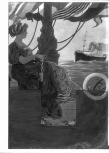 Riproduzione di opera d'arte. Dipinto di Giovanni Ardy: Manifesto pubblicitario per la Navigazione Generale Italiana (bozzetto)