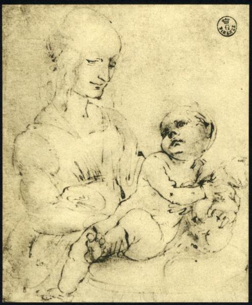 Disegno - Studio per la Madonna del Gatto - Leonardo da Vinci - Firenze - Uffizi - Gabinetto dei Disegni e delle Stampe - inv. 421 E recto