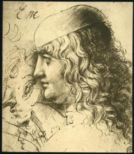 Disegno - Testa di giovane con copricapo di profilo, lato sinistro; altri studi di volti - Giovanni Antonio Boltraffio - Parigi - Museo del Louvre - inv. 2248