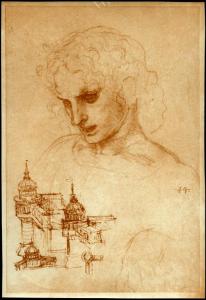 Disegno - Studio per la testa di San Giacomo nell'Ultima Cena e studio di architettura fortificata - Leonardo da Vinci - Windsor - Royal Library - inv. 12552