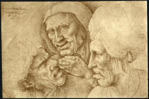 Disegno - Tre teste con espressioni grottesche - Maestro tedesco (Pieter Bruegel il Vecchio?) da Leonardo da Vinci - Londra - British Museum - Prints & Drawings - inv. Pp.1.36