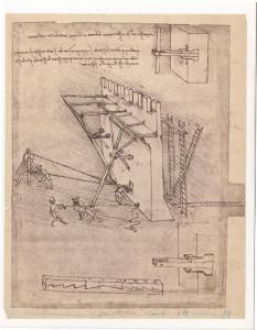 Disegno - Dispositivo per rovesciare le scale d'assedio - Leonardo da Vinci - Milano - Biblioteca Ambrosiana - Codice Atlantico