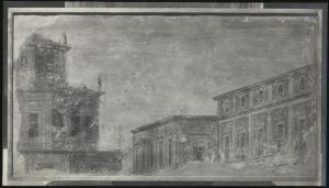 Dipinto murale - Scena urbana - Particolare della parte superiore - Bernardino Luini - Milano - Biblioteca Ambrosiana (da Milano - Villa Rabia detta "La Pelucca")
