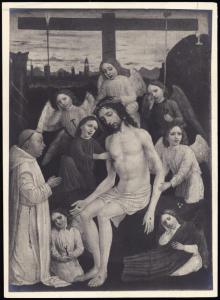 Dipinto - Cristo in pietà con angeli, simboli della passione e un monaco certosino - Ambrogio Bergognone - Gazzada - Collezione Cagnola