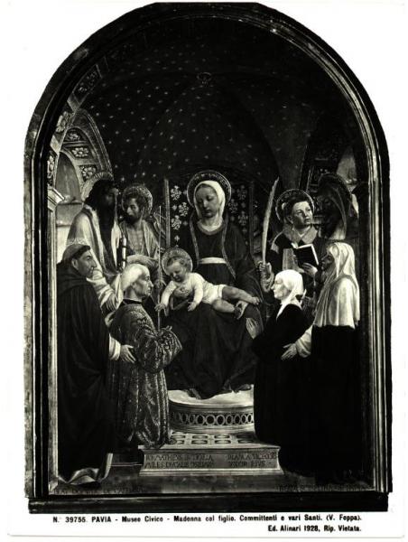 Dipinto - Vincenzo Foppa - Madonna con Bambino in trono, Santi e committenti - Pala Bottigella - Pavia - Musei Civici del Castello Visconteo - Pinacoteca Malaspina