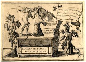 Milano - Castello Sforzesco. Civica Raccolta delle Stampe A. Bertarelli, Giuseppe Maria Mitelli, La farina del diavolo va tutta in crusca, incisione su carta (1688).