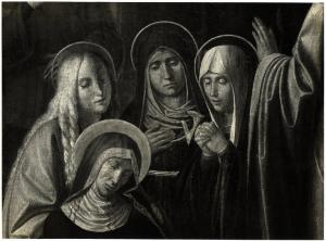 Milano - Pinacoteca di Brera. Michele da Verona, i volti della Vergine e delle pie donne, particolare della Crocifissione, olio su tela (firmata e datata 1501).
