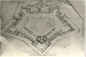 Milano - Castello Sforzesco. Civici Musei, Basilio della Scala (?), fortificazione, disegno a matita su carta.