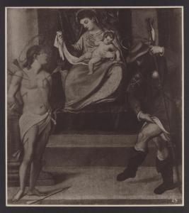 Lovere - Galleria Tadini. Michelangelo Aliprandi, Madonna con Bambino San Sebastiano e S. Rocco, particolare, olio su tela (XVI sec.).