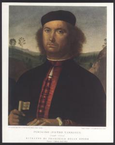 Firenze - Galleria degli Uffizi. Perugino, ritratto di Francesco delle Opere, dipinto ad olio.