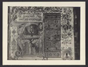 Milano - Castello Sforzesco. Biblioteca Trivulziana, corale, Presentazione di Gesù al tempio, iniziale miniata su pergamena (XV sec.).