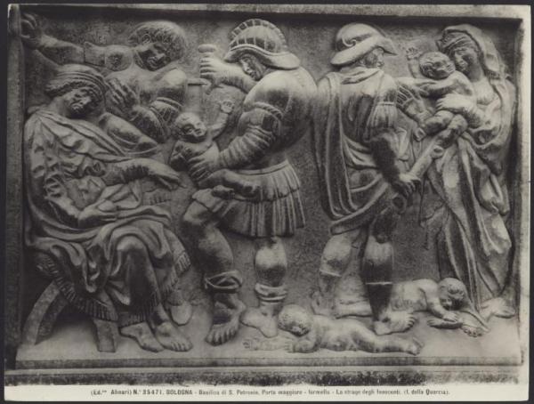 Bologna - Basilica di S. Petronio. Portale centrale, Jacopo della Quercia, Strage degli Innocenti, formella, bassorilievo in bronzo.