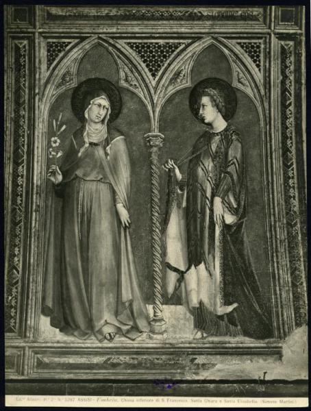 Assisi - Basilica inferiore di S. Francesco. Cappella di S. Martino, Simone Martini, S. Chiara e S. Elisabetta d'Ungheria, affresco (1322-26).