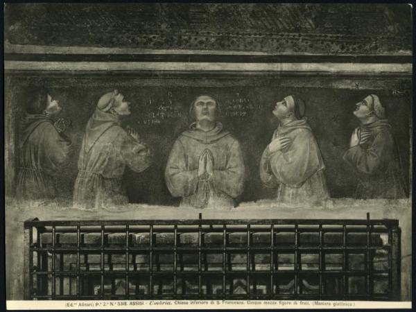 Assisi - Basilica inferiore di S. Francesco. Cinque mezze figure di frati, affresco.