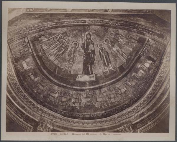 Roma - Basilica di S. Marco. Cristo benedicente e santi, mosaico del catino dell'abside (828-844sec.).