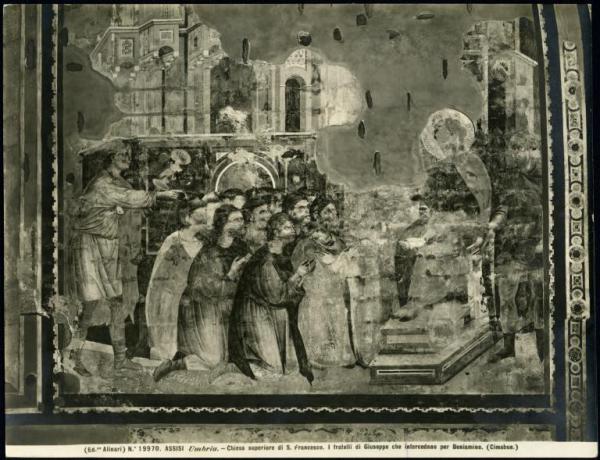 Assisi - Basilica superiore di S. Francesco. Scuola di Cimabue, I fratelli di Giuseppe in Egitto, affresco.