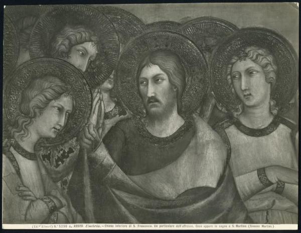 Assisi - Basilica inferiore di S. Francesco. Cappella di S. Martino, Simone Martini, Gesù con gli angeli, particolare dell'apparizione in sogno a S. Martino, affresco (1317 ca.).