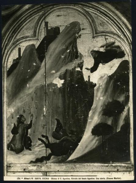 Siena - Pinacoteca Nazionale. Simone Martini, episodio della vita del Beato Agostino Novello, particolare della pala d'altare, tempera su tavola (1324).