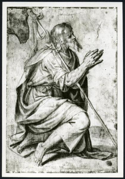 Berlino - Kupferstichkabinett. Giovan Battista Moroni, figura di santo in preghiera, disegno su carta.