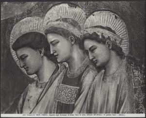 Padova - Cappella degli Scrovegni. Giotto, teste di Sante, particolare del Giudizio Universale, affresco (1305-6).