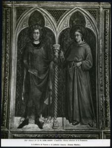 Assisi - Basilica inferiore di S. Francesco. Cappella di S. Martino, Simone Martini, S. Luigi IX di Francia e S. Ludovico da Tolosa, affresco (1322-26).