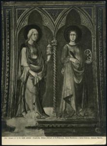 Assisi - Basilica inferiore di S. Francesco. Cappella di S. Martino, Simone Martini, S. Maddalena e Santa Caterina d'Alessandria, affresco (1322-26).