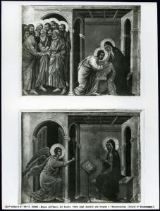 Siena - Museo dell'Opera del Duomo. Duccio da Buoninsegna, Annunciazione e Visita degli Apostoli alla Vergine, tempera su tavola (1308-1311).