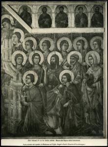 Siena - Museo dell'Opera del Duomo. Duccio da Buoninsegna, Maestà, particolare degli angeli e santi a sinistra del trono, oro e tempera su tavola (1308-1311).