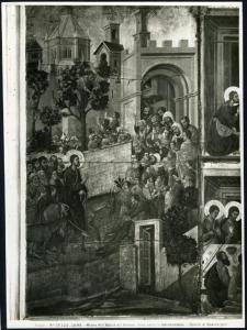 Siena - Museo dell'Opera del Duomo. Duccio da Buoninsegna, Ingresso di Gesù a Gerusalemme, facciata posteriore della Maestà, tempera su tavola (1308-1311).