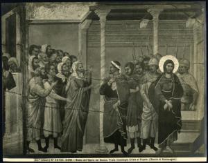 Siena - Museo dell'Opera del Duomo. Duccio da Buoninsegna, Cristo accusato dai farisei, particolare della facciata posteriore della Maestà, tempera su tavola (1308-1311).