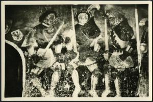 Bolzano - Castel Roncolo. Interno, tre cavalieri armati, particolare di un affresco (XV sec.).