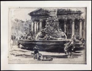 Disegno - Roma - Fontana di piazza della Rotonda, davanti al Pantheon - Giuseppe Mentessi