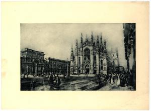 Acquerello - Progetto per la nuova facciata del duomo di Milano - Veduta generale della Piazza del Duomo - Luca Beltrami