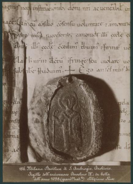 Arti applicate - Sigillo - Arcivescovo Anselmo IV, da una bolla dell'anno 1098 - Milano - Basilica di Sant'Ambrogio - Superstantia o Archivio Capitolare di Sant'Ambrogio