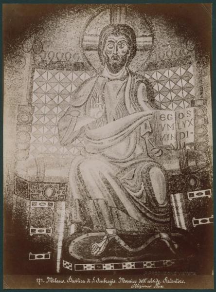 Decorazione musiva - Cristo Redentore benedicente in trono - Milano - Basilica di Sant'Ambrogio - Catino absidale