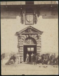 Milano - Castello Sforzesco - Soldati e cavalli davanti al portale della Corte Ducale