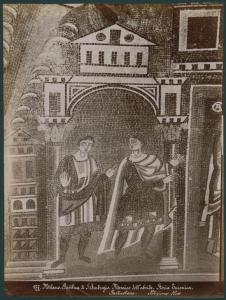 Decorazione musiva - Sant'Ambrogio presente alle esequie di S. Martino, vescovo di Tours (particolare) - Milano - Basilica di Sant'Ambrogio - Catino absidale