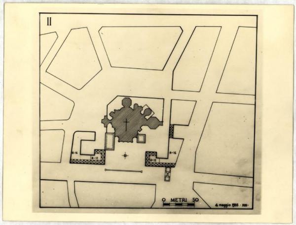 Milano - Basilica di S. Lorenzo Maggiore - Planimetria del progetto di ristrutturazione dell'area circostante (Tav - II)