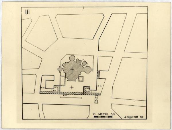Milano - Basilica di S. Lorenzo Maggiore - Planimetria del progetto di ristrutturazione dell'area circostante (Tav - III)