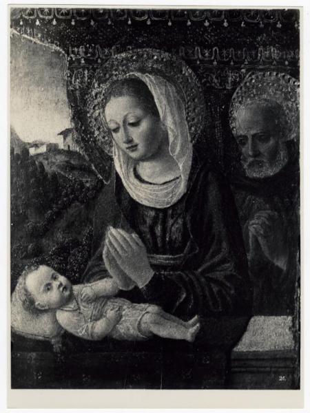 Dipinto - artista prossimo a Vincenzo Foppa - Madonna con Bambino e San Giuseppe - Milano - Museo Poldi Pezzoli - gà proprietà Contessa Anna Fumagalli