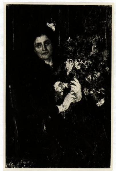 Antonio Mancini, ritratto femminile con fiori, olio