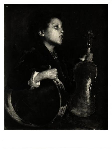 Antonio Mancini, bambino con strumenti musicali, olio su tela