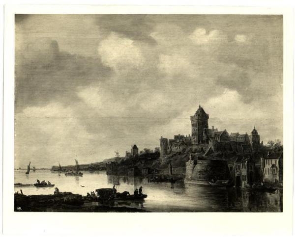 Proprietà privata - Jacob van Ruisdael, paesaggio con castello in riva al fiume, olio su tavola