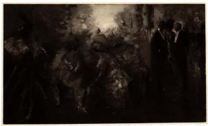 Pompeo Mariani, Sussurri di guerra a Montecarlo, olio (1914)