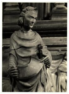 Milano - Basilica di S. Eustorgio - Navata sinistra, Cappella Portinari, Giovanni di Balduccio e aiuti, cherubino (?), statua in marmo di coronamento dell'arca di San Pietro martire (1336-39)