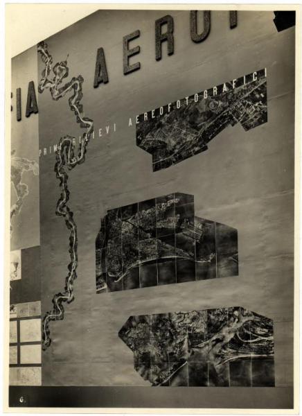 Milano - Palazzo dell'Arte - Padiglione della Stampa, primi rilievi fotografici aerei (1908-1915), dettaglio dell'allestimento della mostra dell'areonautica