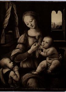 Dipinto - Lorenzo di Credi - Madonna con Bambino e San Giovannino - dalla Madonna del garofano di Leonardo da Vinci - Dresda - Gemäldegaerie