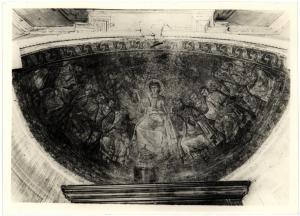 Milano - Basilica di S. Lorenzo Maggiore - Cappella di S. Aquilino, Cristo circondato dagli Apostoli, mosaico romano del semicatino di una delle nicchie di fondo (V secolo)